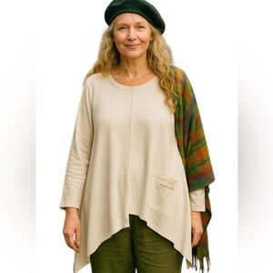 Color Me Cotton LS Tunic, Cream, Lagenlook, Artsy, Boho, Asymmetric, Coastal, L